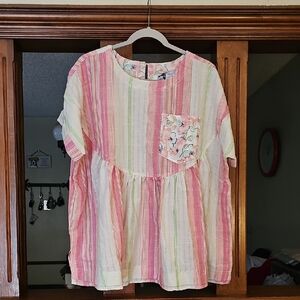 Floral Pocket Striped Blouse